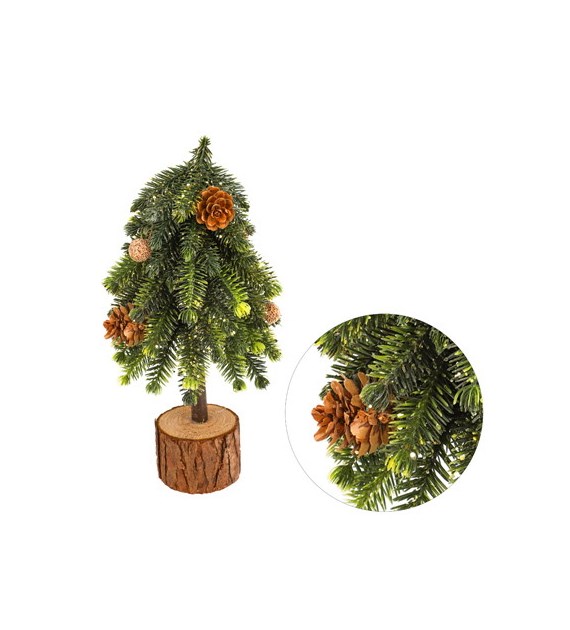 Choinka na pniu z dekoracjami, 24cm, do postawienia
