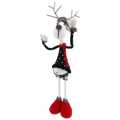 Renifer Z Materiału Na Długich Nogach, 110cm, Czerwony, Biały, Czarny