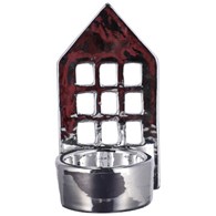 Domek z ceramiki, na tealight, 11,4cm, srebrny, do postawienia