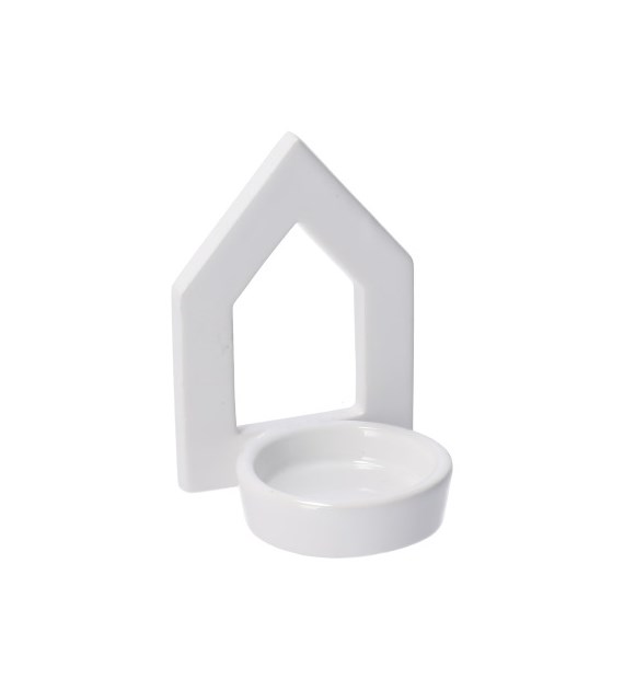 Domek z ceramiki na tealight, 9cm, biały, do postawienia