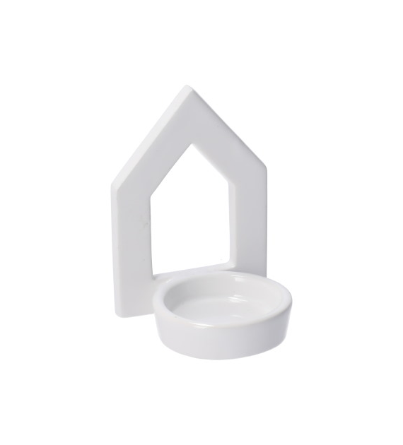 Domek z ceramiki na tealight, 9cm, biały, do postawienia