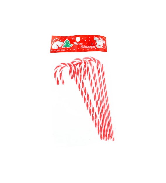 Zawieszka z plastiku laska cukrowa 14,5cm 6szt, biały, czerwony