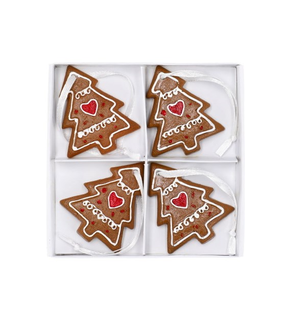 Zawieszki z polirezynu piernikowe choinki, 4,5cm, 4 szt, brązowy