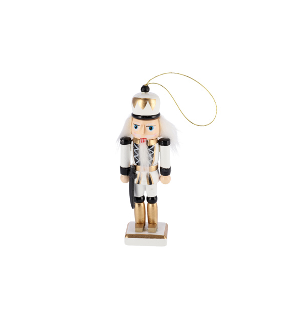 Zawieszka z drewna dziadek do orzechów, biały, czarny, 12,5cm