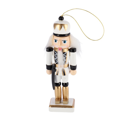 Zawieszka z drewna dziadek do orzechów, biały, czarny, 12,5cm