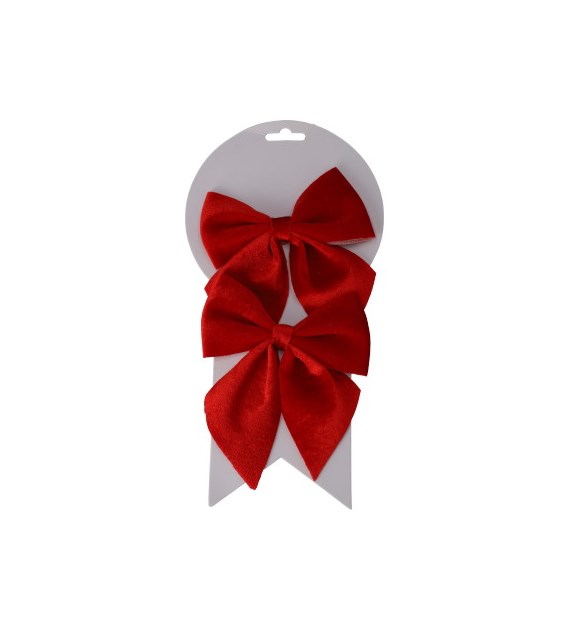 Kokarda dekoracyjna welurowa, czerwony, 2szt,12x13cm