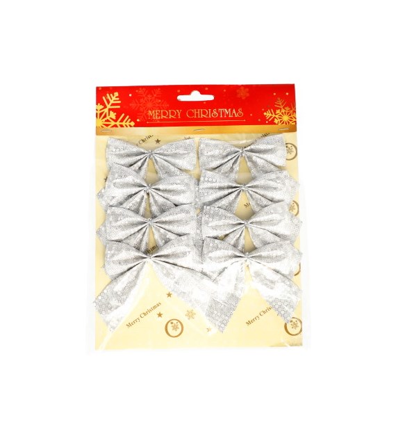 Kokardki dekoracyjne, srebrny, 7,5cm, 8 szt