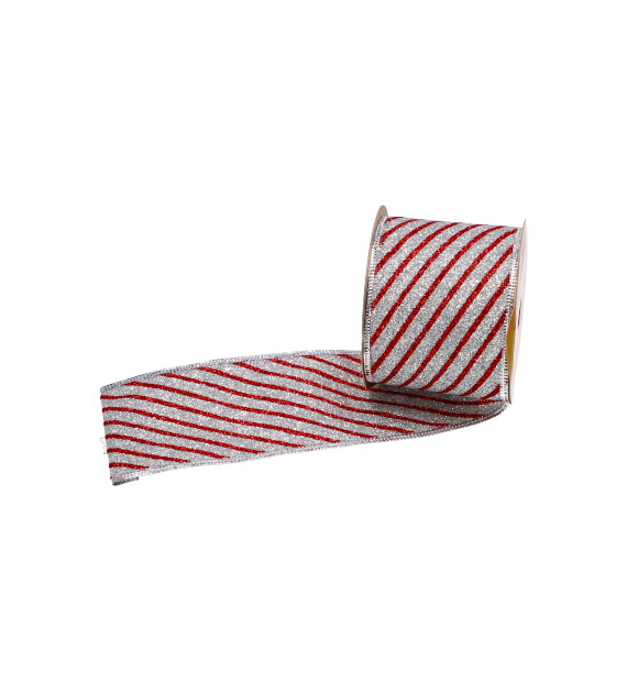 Wstążka brokatowa 6,3cm x 270cm czerwony srebrny