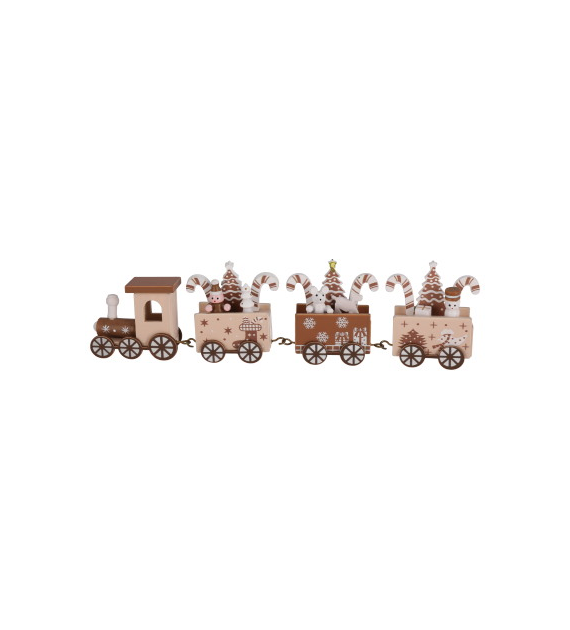 Dekoracja z drewna ciuchcia z doczepianymi wagonikami, 26cm, beż