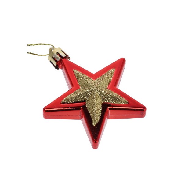 Bombki plastikowe gwiazdki, 6,5cm/6szt, czerwony