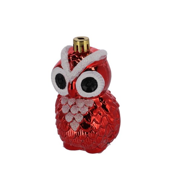 Bombki plastikowe sowa, 9cm/6szt, czerwony