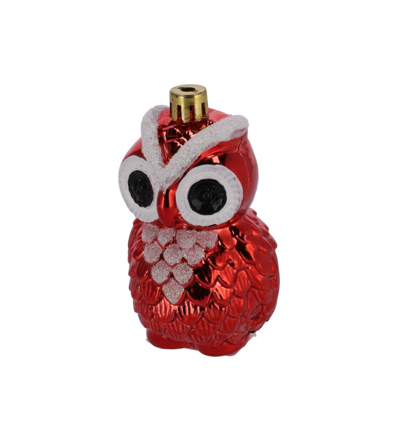 Bombki plastikowe sowa, 9cm/6szt, czerwony