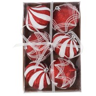 Bombki plastikowe 8cm/6szt, czerwony, biały