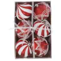 Bombki plastikowe 8cm/6szt, czerwony, biały