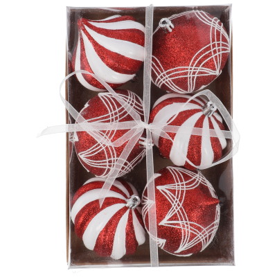 Bombki plastikowe 8cm/6szt, czerwony, biały