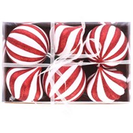 Bombki plastikowe 8cm/6szt, czerwony, biały