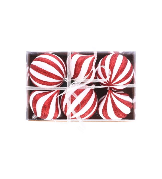 Bombki plastikowe 8cm/6szt, czerwony, biały