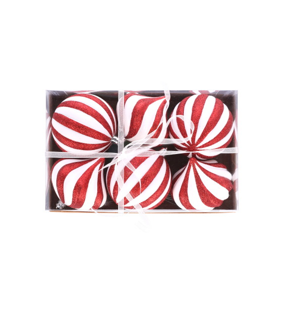 Bombki plastikowe 8cm/6szt, czerwony, biały
