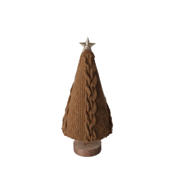 Choinka z materiału na drewnianej podstawie, 27,5cm, brąz