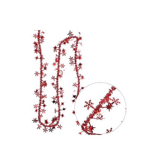 Łańcuch choinkowy dwie aplikacje gwiazdka - śnieżynka 50mmx2m; czerwony