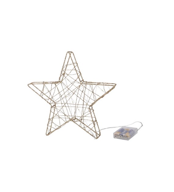 Metalowa gwiazda z brokatem, złota, 30LED na baterie,  wew.