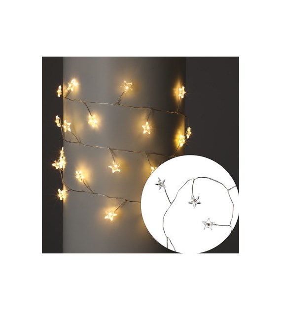Girlanda 40 LED, gwiazdki, ciepły biały 150 cm, na baterie 3xAA, wew.