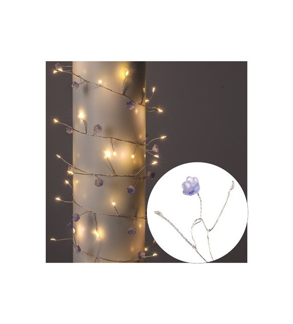 Girlanda 60 LED, kwiatki, ciepły biały 200 cm, na baterie 3xAA, wew.