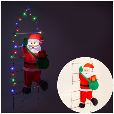 Dmuchany Mikołaj Na Drabinie 150cm, 30LED Multikolor, 1LED - Biały