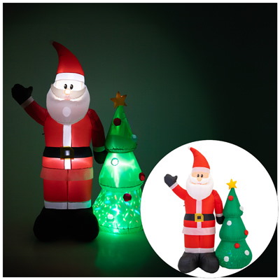 Dmuchany Mikołaj Z Choinką 210cm, 3LED Białe, 1LED RGB Ruchomy