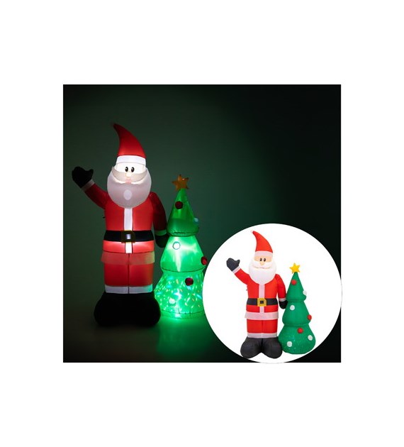 Dmuchany Mikołaj z choinką 210cm, 3LED białe, 1LED RGB ruchomy, zew.