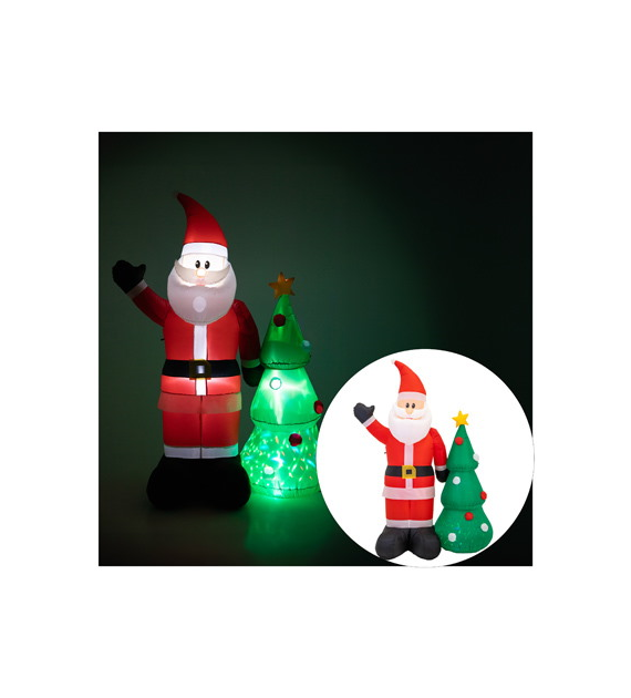 Dmuchany Mikołaj z choinką 210cm, 3LED białe, 1LED RGB ruchomy, zew.