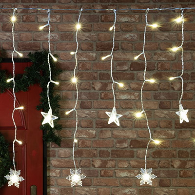 Kurtyna 90 LED gwiazdy i śnieżynki170x50cm, ciepły biały, zew.