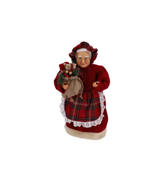 Pani Mikołaj z materiału z sankami i nartami, choinką, latarenką, 60cm