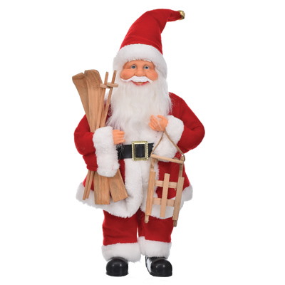 Mikołaj Z Materiału Z Sankami I Nartami, 30cm - Czerwony