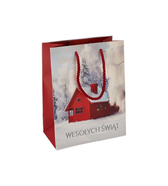 Torebka średnia, laminat matowy 210g/m2, 23 cm, brokat, gruby sznurek