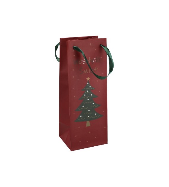 Torebka na butelkę, laminat matowy 157g/m2, 33 cm, wstążka