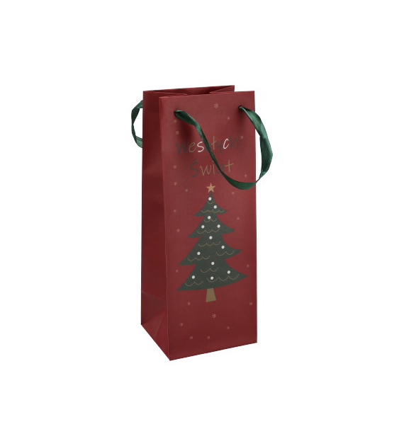 Torebka na butelkę, laminat matowy 157g/m2, 33 cm, wstążka