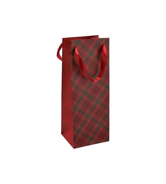 Torebka na butelkę, laminat matowy 157g/m2, 33 cm, wstążka