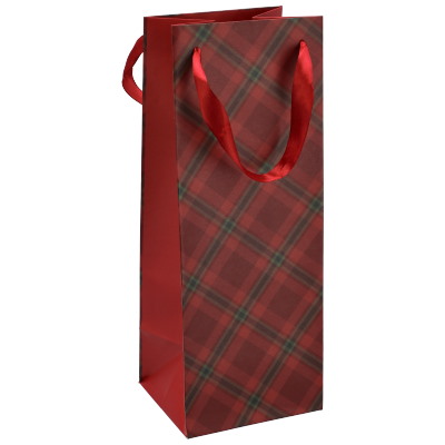 Torebka na butelkę, laminat matowy 157g/m2, 33 cm, wstążka