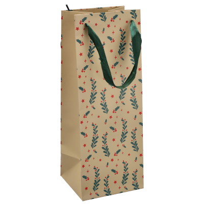 Torebka na butelkę, laminat matowy 157g/m2, 33 cm, wstążka