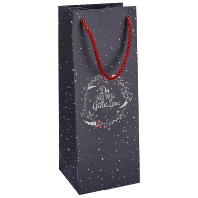 Torebka na butelkę, laminat matowy 210g/m2, 33 cm, gruby sznurek