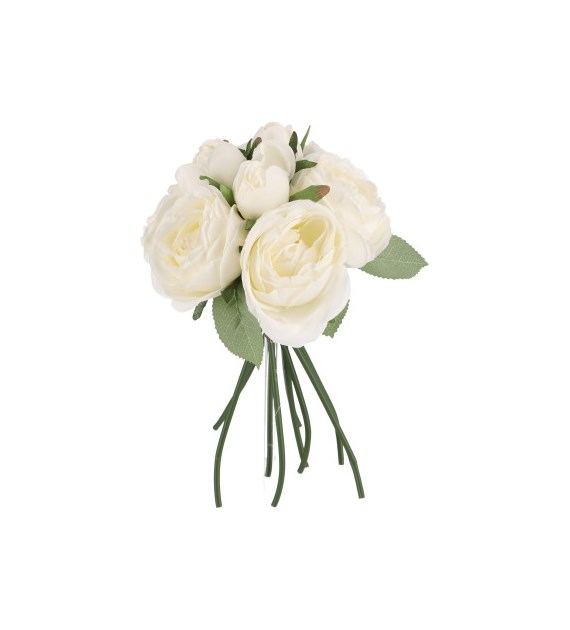Bukiet 9 główek róż angielskich, 28cm, kremowy