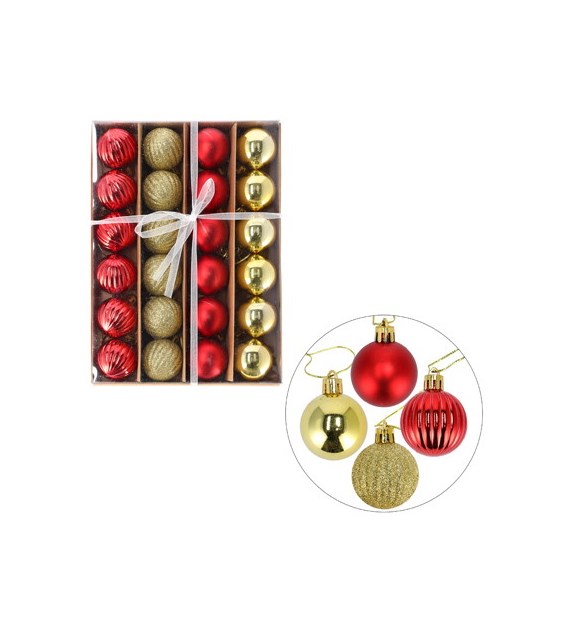 Bombki plastikowe  4cm/24 szt, czerwony, złoty