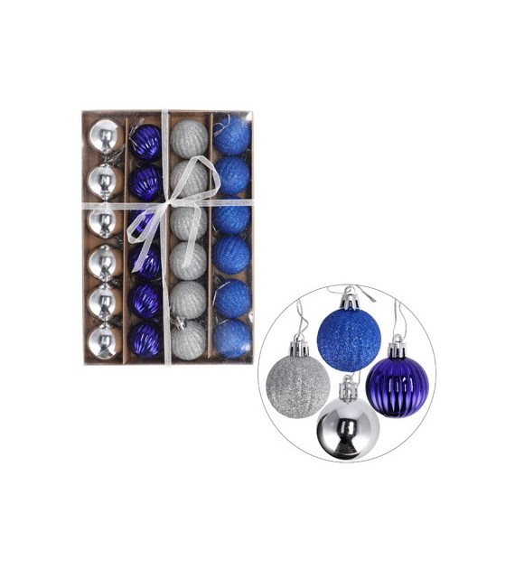 Bombki plastikowe  4cm/24 szt, srebrny, granat