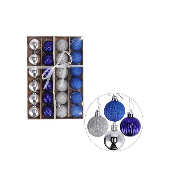 Bombki plastikowe  4cm/24 szt, srebrny, granat