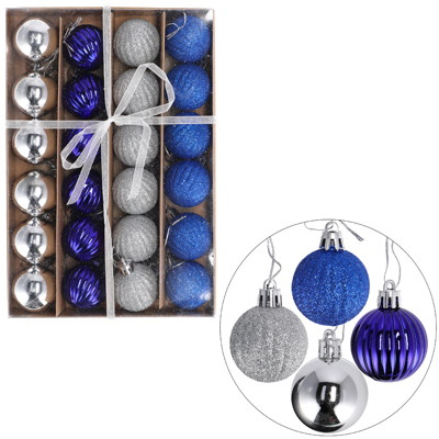 Bombki plastikowe  4cm/24 szt, srebrny, granat