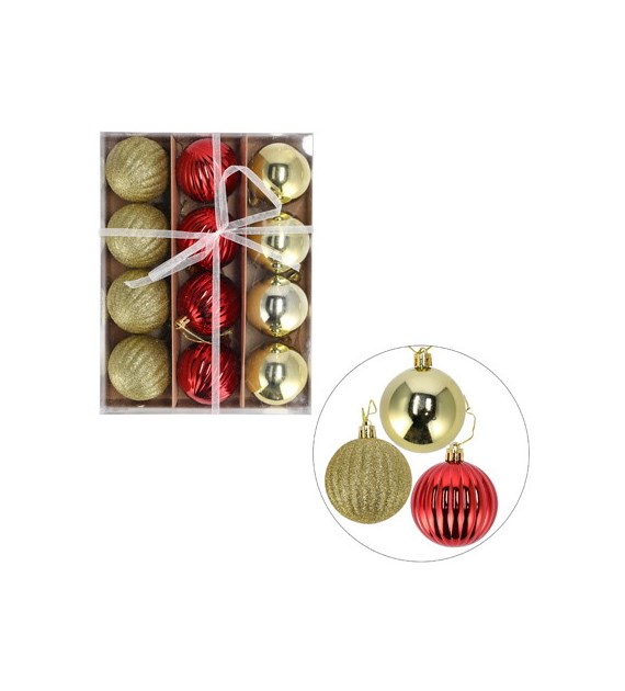 Bombki plastikowe, 6cm/12 szt, złoty, czerwony