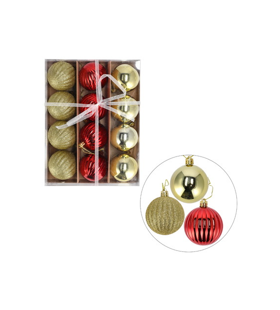 Bombki plastikowe, 6cm/12 szt, złoty, czerwony
