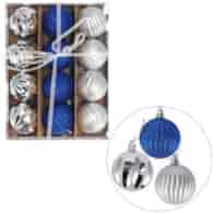 Bombki plastikowe, 6cm/12 szt, srebrny, granat