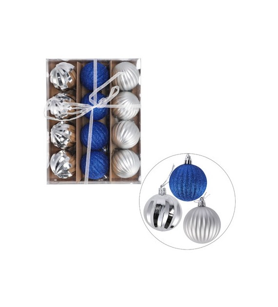 Bombki plastikowe, 6cm/12 szt, srebrny, granat